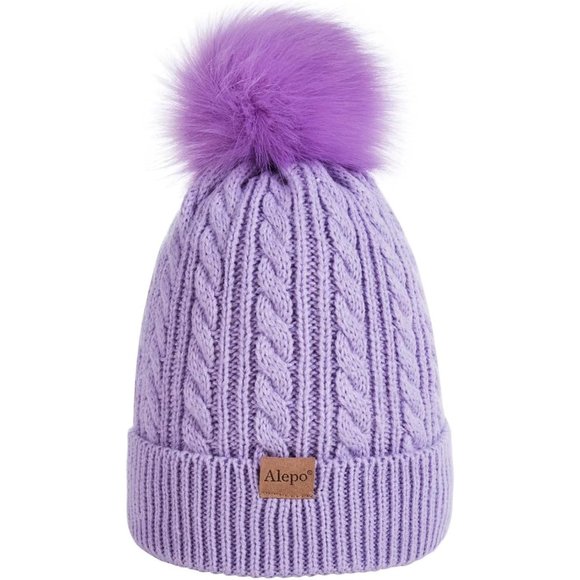 Kids Winter Beanie Hat, Children's Warm Fleece Lined Knit Thick Ski Cap with Pom - Picture 1 of 7